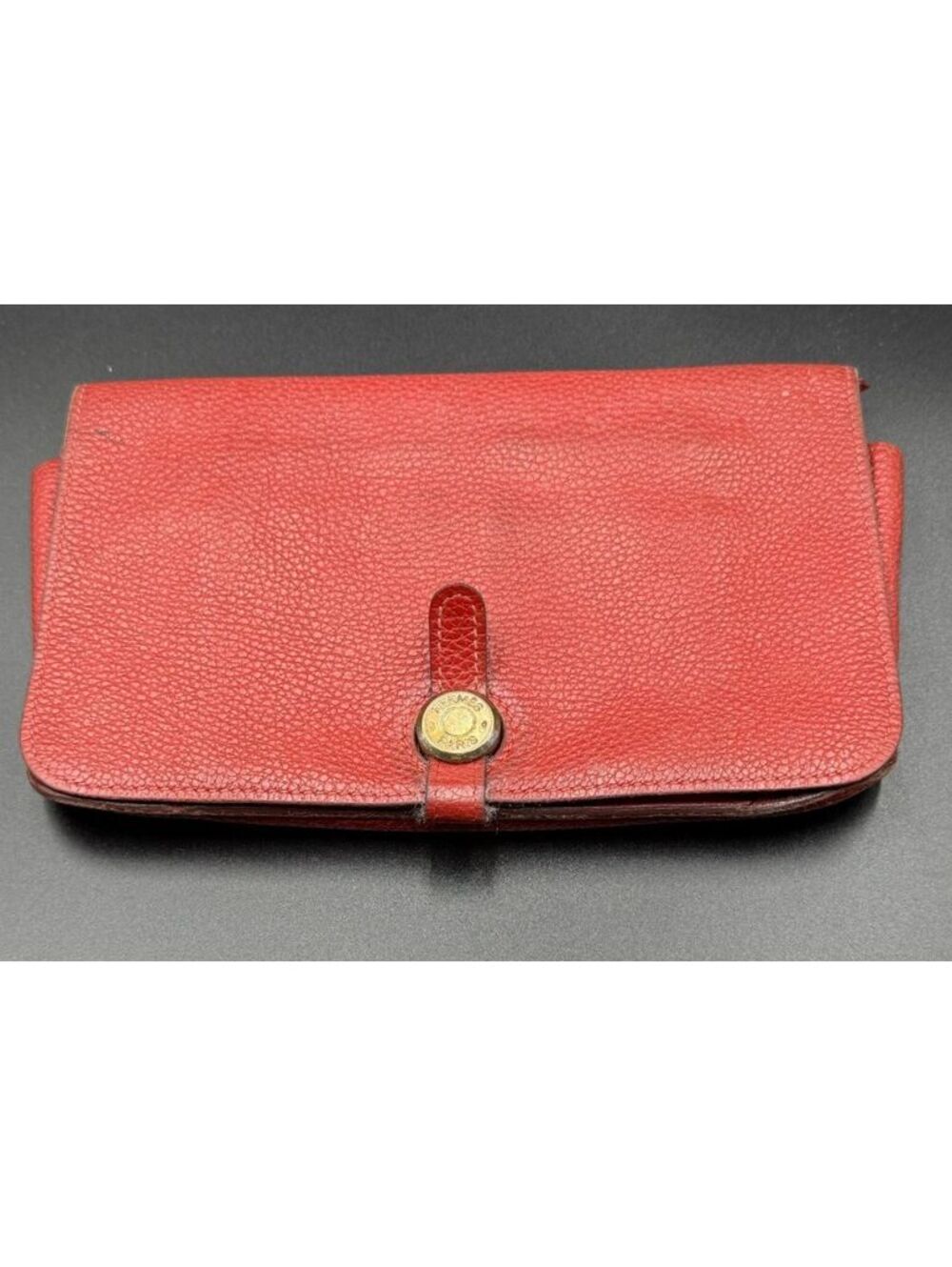 Hermes Dogon Duo Combined Long Wallet Red Togo Leather Gold Clou de Selle